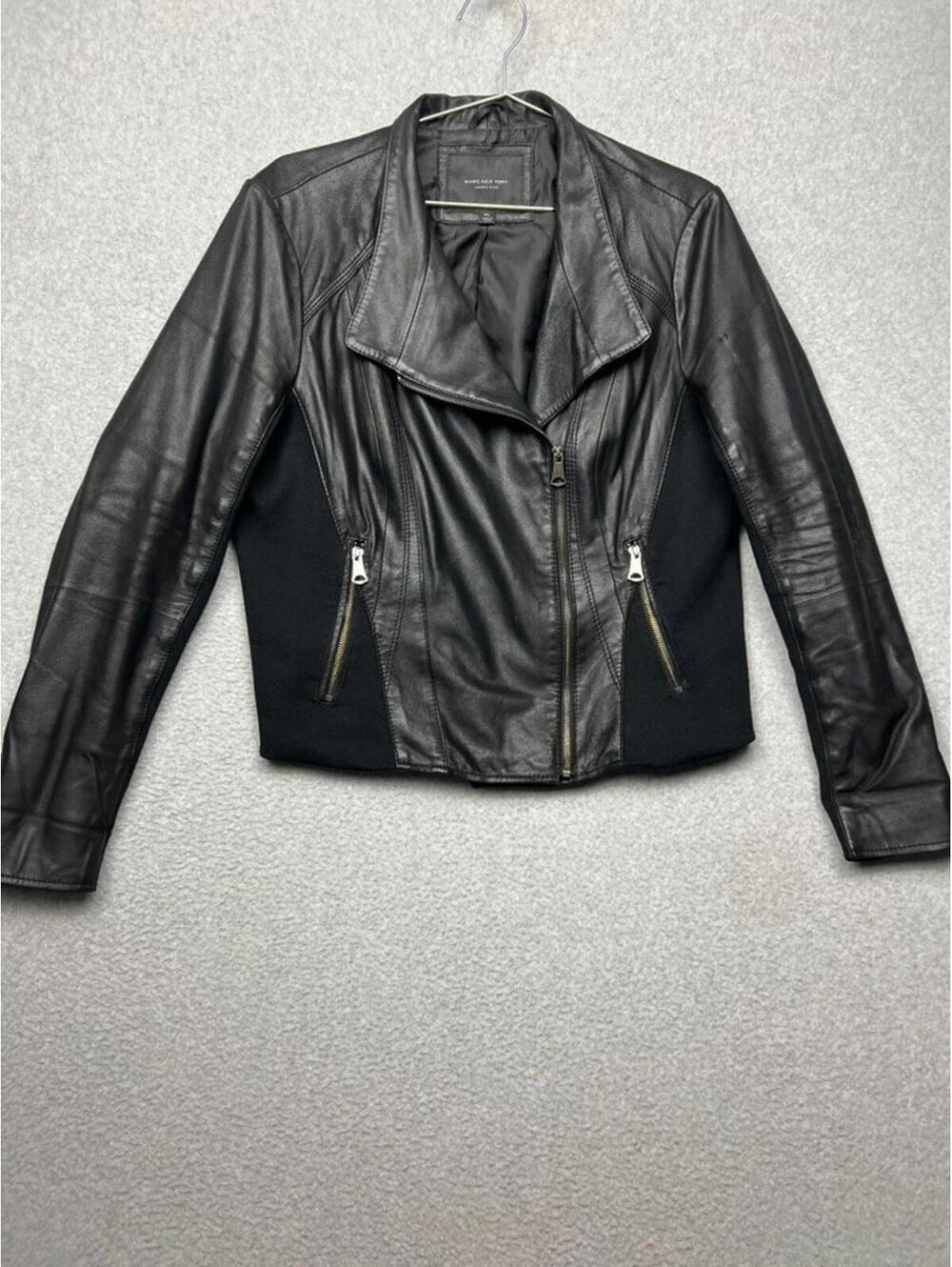 Marc New York Felix Black Leather Asymmetric Zip Up Moto Jacket Women's Size XL